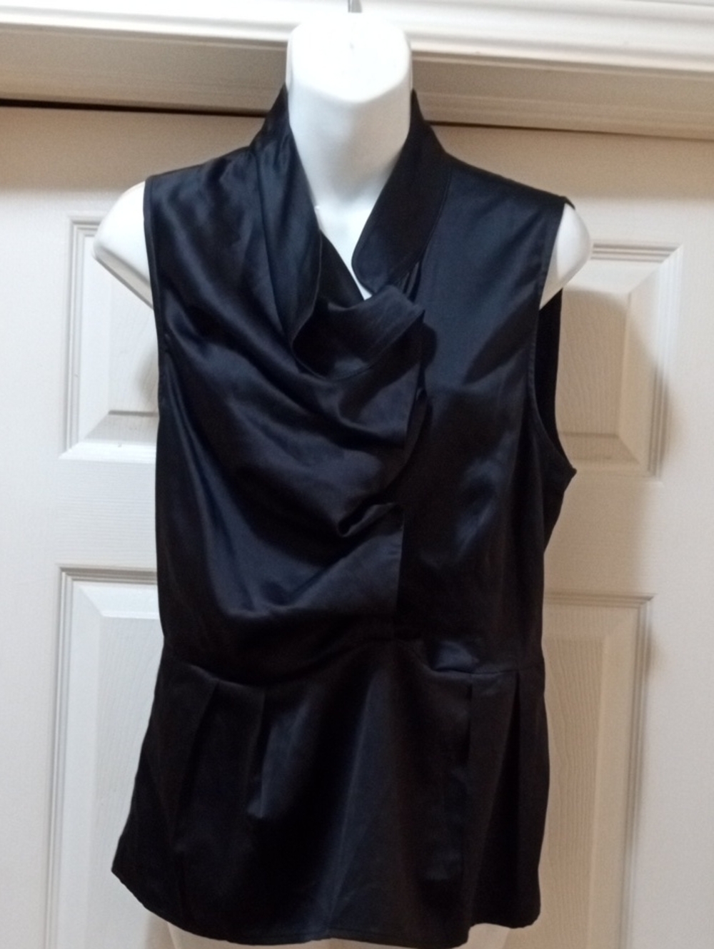 $3>>BCBGeneration Black Satin Drape Neck Sleeveless Blouse
